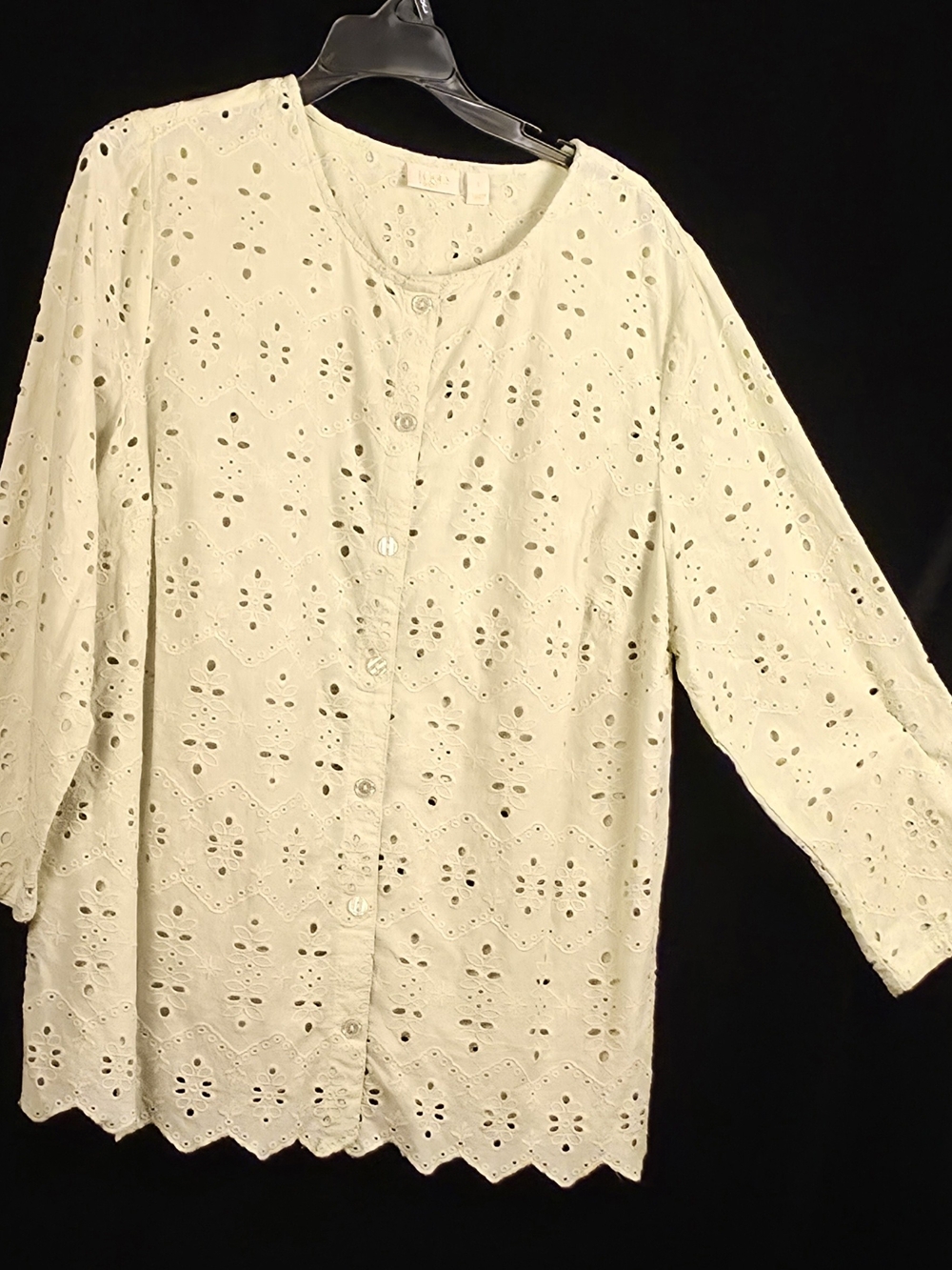 #105 LOGO Lavish by Lori Goldstein L Eyelet Embroidered Blouse